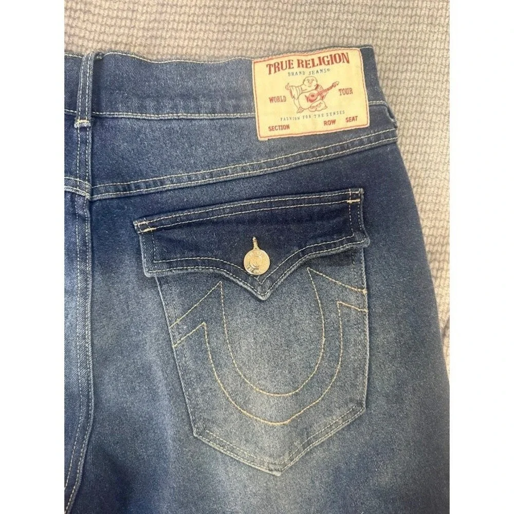 True Religion Mens‎ Relaxed Straight Jeans Blue Faded Denim 36x33.